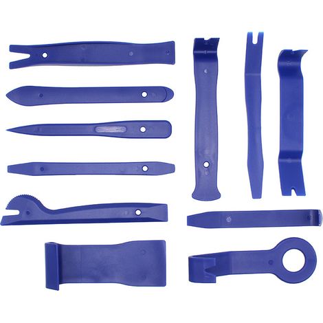 Ensemble d'outils de retrait de panneau de porte automobile en plastique de 11 pièces, outil de retrait automobile, retrait du kit d'installation de clé, clé d'extraction d'autoradio (bleu) (1/4)