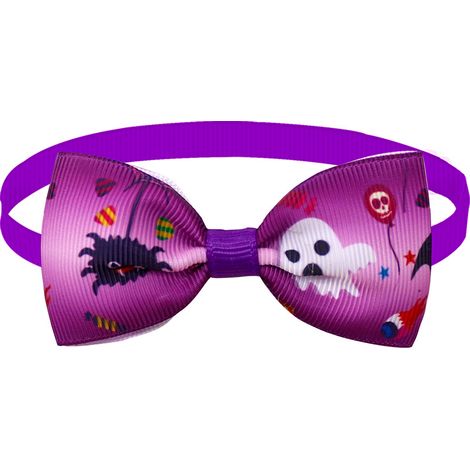 Nœuds papillon pour animaux de compagnie d'Halloween, colliers réglables pour animaux de compagnie d'Halloween 2 pièces(fantôme d'araignée violette) (1/5)