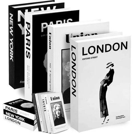 4 Pièces Livres Décoratifs, Faux Livres Pliables, Panneau de Papier, Noir et Blanc, pour Tables Basses et Étagères (1/5)