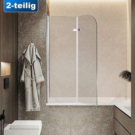 Randaco Badewannenaufsatz Duschwand Faltwand Badewanne Duschabtrennung aus 6mm NANO  ESG Klar Glas Rechts-und Links montierbar 2-teilig faltbar 100x140CM Silber