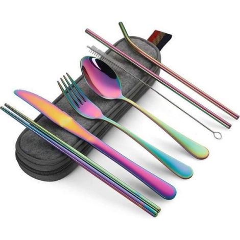 Ménagère 8 pièces ANNEFLY Couverts de table Ustensile Portable Couvert Couverts Portables Couvert Camping-Multicolore (1/5)