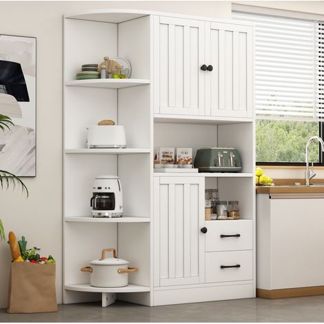 MEUBLIV Armoire d’angle 104x35x155 cm blanche – 14 rangements, 3 portes et 2 tiroirs (1/5)