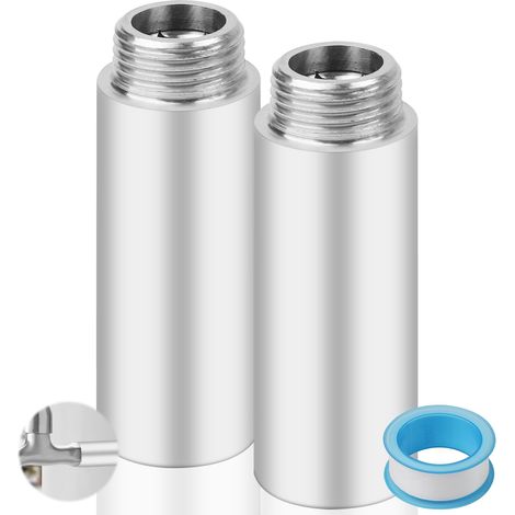Lot de 2 Pièces Rallonge Robinet en Acier Inoxydable Dimension G1/2" x 70mm Raccord Fileté Rallonge de Robinet, Rallonge Colonne de Douche pour Robinet de Cuisine, Salle de Bain (1/5)