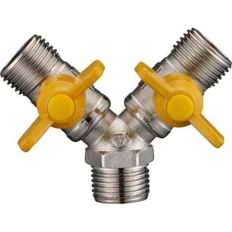 Connecteur de Tuyau Robinet de Gaz Diviseur de Tuyau Double Laiton - 2 Voies (1/2)