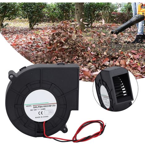 Ventilador de turbina de doble rodamiento de 12 V y 2,4 A – Soplador de refrigeración de aire de plástico de 97 mm para parrilla, camping (Base de datos) (1/5)