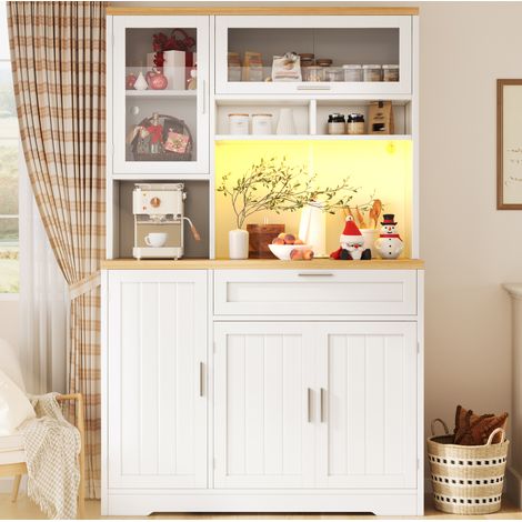 Credenza alta 104/40/180 cm bianca con illuminazione LED, ante in vetro e ampio spazio contenitivo (1/5)