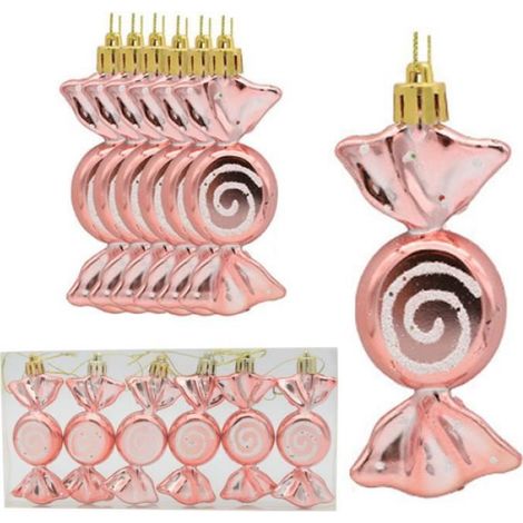 Ornements de sapin de Noël - - Bonbons - 6CM - Rose et Or - 8 pièces (1/5)