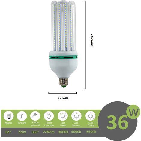 Lampadina led E27 36w 4U luce tubolare tubo attacco grande lineare bianca fredda naturale calda Naturale 4000k (1/2)