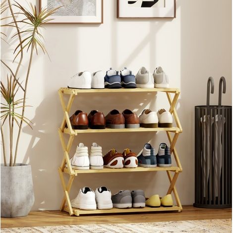 Meuble chaussures en bambou pliable 4 niveaux, 60 x 29 x 67 cm, naturel HAVRYA (1/5)