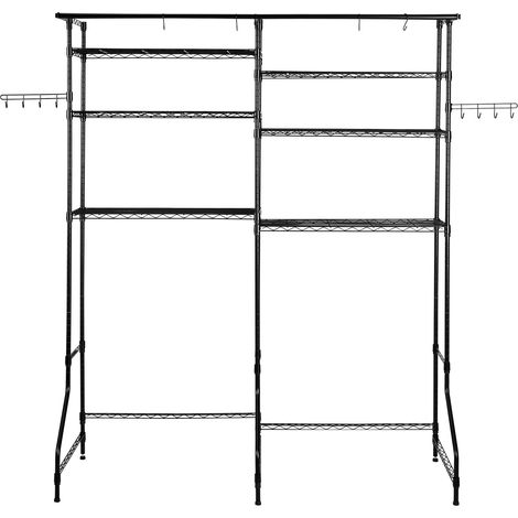 Mophorn Scaffale portaoggetti per lavatrice, struttura con 6 ripiani per lavanderia, supporto salvaspazio con asta appendiabiti e ganci, ideale per organizzare e riporre accessori in lavanderia,nero (1/5)