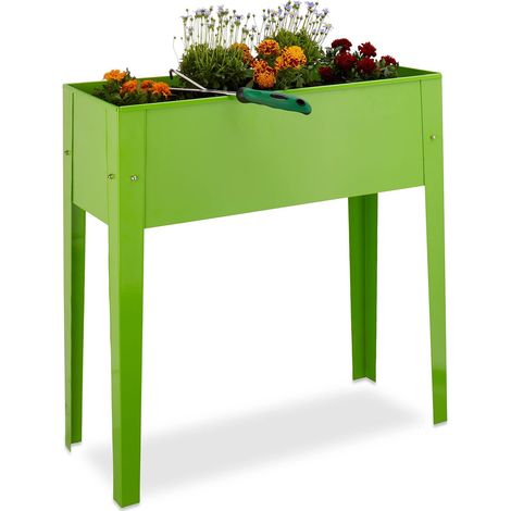 Potager élevé en métal jardinière sur pied balcon en hauteur terrasse HxlxP: 80,5 x 81,5 x 31 cm, vert clair (1/5)