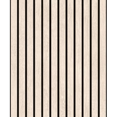 Papier peint lambris acoustique chêne blanc noir
