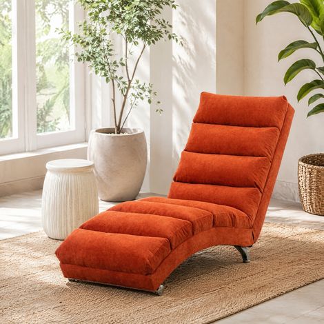 Chaise longue massaggiante fissa con supporto per tutto il corpo, vibrazione delicata, tasca laterale, lino arancione (1/5)
