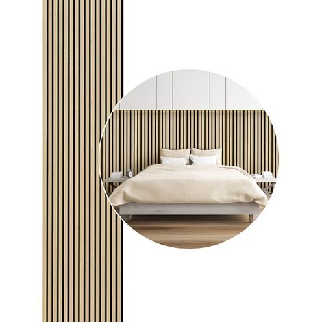Randaco Akustikpaneel Wandpaneel Holzlamellen 120x60 cm, Naturholz, Filz MDF, 1 Stück, Schallabsorber Dämmplatte (1/5)