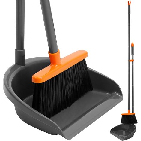 Balai Léger avec Pelle à Poussière Verticale, Ensemble Balai Intérieur de 52'' avec Pelle à Poussière pour la Maison, Cuisine, Bureau, Lobby, Orange (1/5)