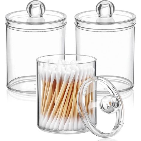 3 Pièces Porte-coton-tige, 11 x 6,5 cm, Acrylique Transparent, Organisateur Cosmétique, Pour Salle De Bain