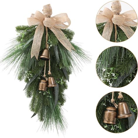 Guirlande De Noël En Lin - Couronne Festive Avec Clochettes Et Nœud Texturé Pour Porte D'Entrée Jardin Intérieur Bureau (1/5)