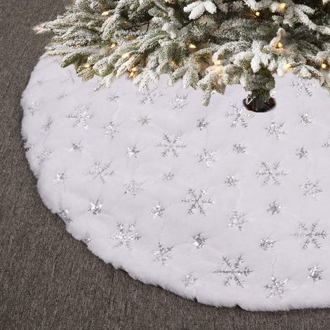 Arbol Navidad Faldon - Felpa Artificial - Adorno Navideño con Lentejuelas de Copo de Nieve - 122 Cm - Para Interior y Exterior (1/4)