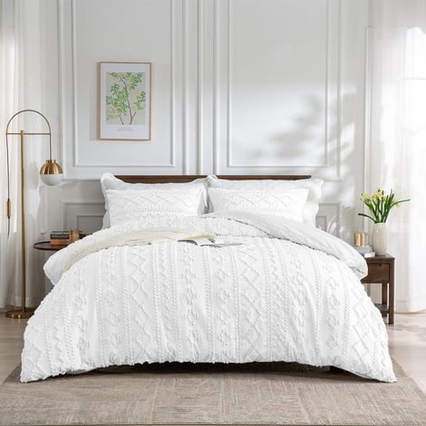 Bettwäsche-Set Boho 200x220cm Weiß 3-teilig Mikrofaser mit Reißverschluss