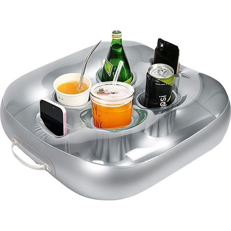 Porte-gobelets flottant, accessoires pour piscine et jacuzzi, porte-gobelets gonflable, 6 compartiments, porte-gobelets flottant carré pour s'amuser à la piscine, faire la fête ou profiter du jacuzzi (1/4)