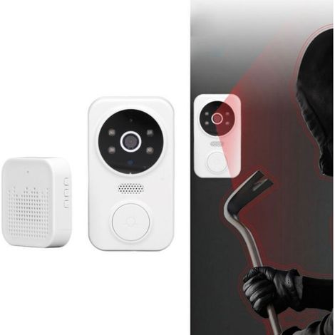 Sonnette Vidéo - Caméra 1080P - Vision Nocturne - Communication Bidirectionnelle - WiFi 2,4 GHz - Batterie Rechargeable - 1 Pièce (1/4)