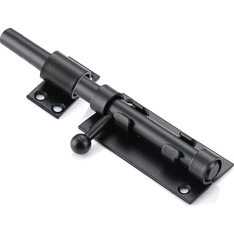 Verrou de porte coulissante acier inoxydable avec trou de cadenas, verrou porte de sécurité à boulons serrure de boulon loquet fermeture de portail longue, 12mm de diamètre, noir 8 inch