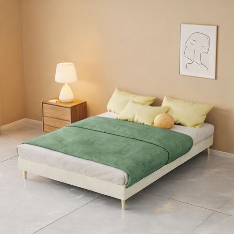 Tête de lit beige en tissu métal 200 x 140 x 14 cm (1/5)