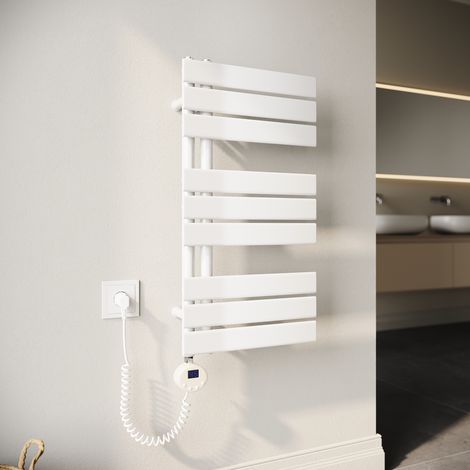 SONNI Radiador Toallero 760x500mm Toallero Baño Radiador con Termostato Elemento Calefactor y Función de Temporizador Conexiones Laterales 400W Blanco (1/5)