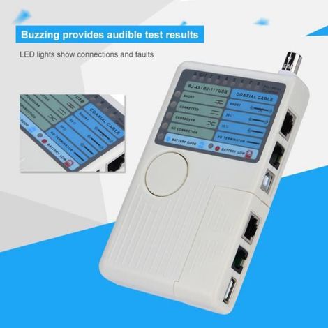 Testeur De Câble RJ45 RJ11 USB BNC - Détecteur De Connexion Réseau Avec Indication LED Et Sonore - Alimenté Par Pile 9 V - 14,2 X 8,3 X 2,3 Cm (1/4)