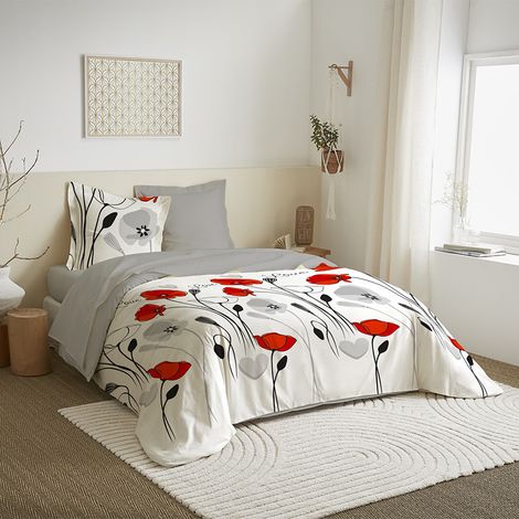 Parure de couette 3 Pièces réversible pour lit 240 x 220 cm "Coquelicot" Coton Pur -  - (1/3)