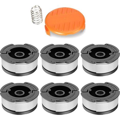 Lot de 6 bobines de fil de coupe 30 pieds, fils de rechange compatibles Black+Decker AF-100-3ZP et A6481, pour séries GL280 et GLC1825N, avec capuchons et ressorts, blanc (1/5)