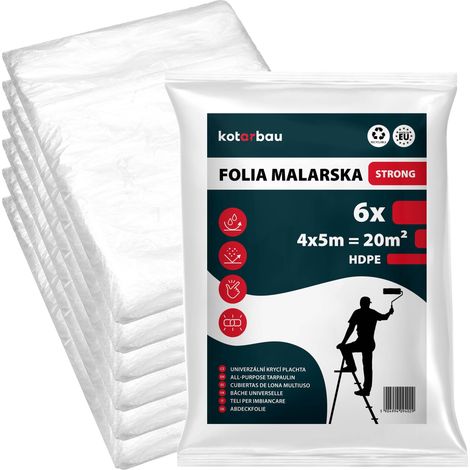 KOTARBAU Lot de 6 Bâches de Protection Peinture 4 x 5 m Transparent (1/5)