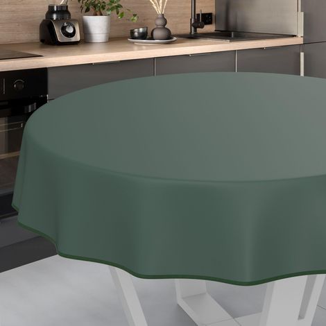 Nappe en Toile cirée Lavable, pour Table de Jardin, extérieur et intérieur, Ronde, 120 cm, avec Ourlet, Vert Sapin (1/5)