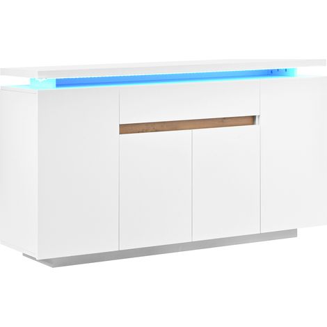 Credenza con illuminazione LED, 1 cassetto e 4 ante, bianca, 140 x 40 x 80 cm HOMVRA (1/5)