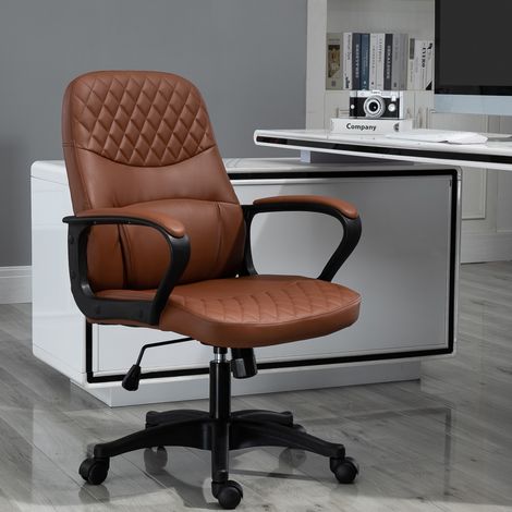 Silla de oficina mecedora con 2 puntos de masaje y puerto USB, silla de oficina de piel sintética marrón con altura ajustable, 59x63x92-101cm (1/5)