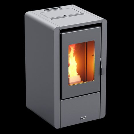 Stufa a Pellet FOCO Grigio - Modello Petit - Ad Alta Efficienza - Classe Energetica A+ - Stile Moderno - Dimensione Compatta (1/5)
