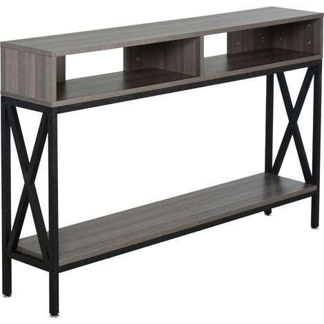 Table Console Table d'Entrée Industriel Multi-rangements 120 x 23,5 x 75 cm Bois Gris