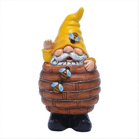 Statue de gnome de jardin solaire, figurine amusante de gnome abeille en résine (1/5)