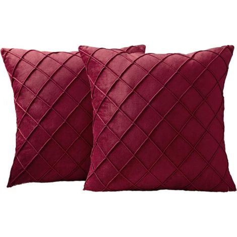 Lot de 2 housses de coussin 45 × 45 cm, coloris rouge, velours doux, sans coussin