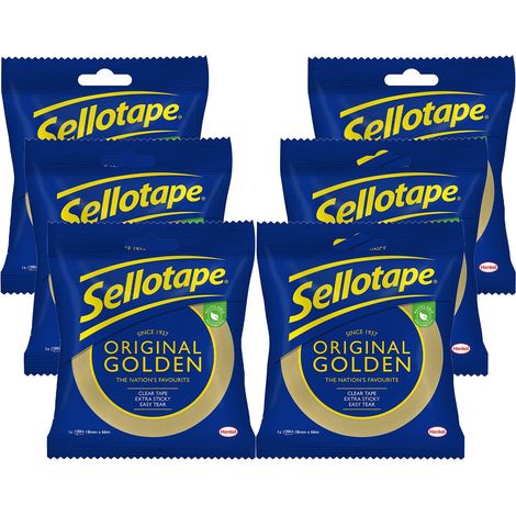 6x Sellotape Easy Tear, Extra Strong and Sticky Original Golden Tape, 24mm x 50m (1/5)