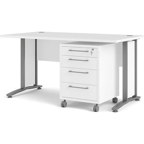 Prisme Schreibtisch mit Rollcontainer weiss (1/5)