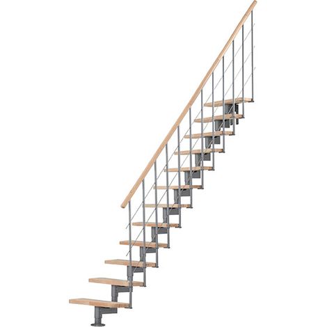 Viertelgewendelte Treppe 11 Stufen - erreichbare Höhe 2.04 bis 2.57m - Schwarze Struktur und Buchenfarbene Stufen - STYLE-I-SGMHET-11