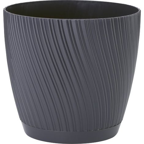 Mika 19 Blumentopf mit anthrazitfarbenem Untersetzer, FORM-KUNSTSTOFF