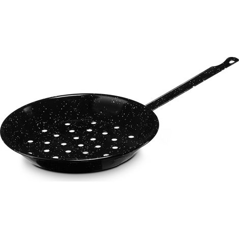 Briebe Levante Sartén Castañera Inducción 28 cm Asar Castañas, Acero Esmaltado, Vitrocerámica Fuego Gas Horno Negro