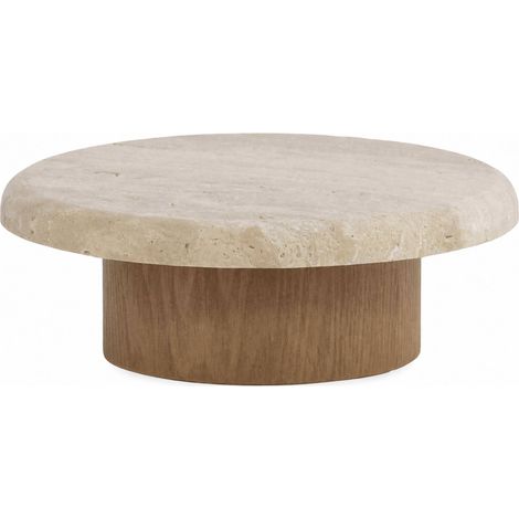 Centre de table rond en travertin et bois - naturel travertin et bois clair (1/5)