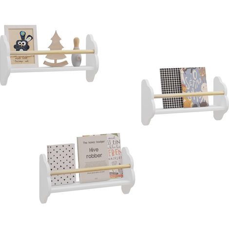 Woltu – Bibliothèque enfant murale 3 tablettes – En pin et MDF E1 – Dimensions 45x12.7x23cm – Sécurisée avec coins arrondis – Gain d'espace (1/5)