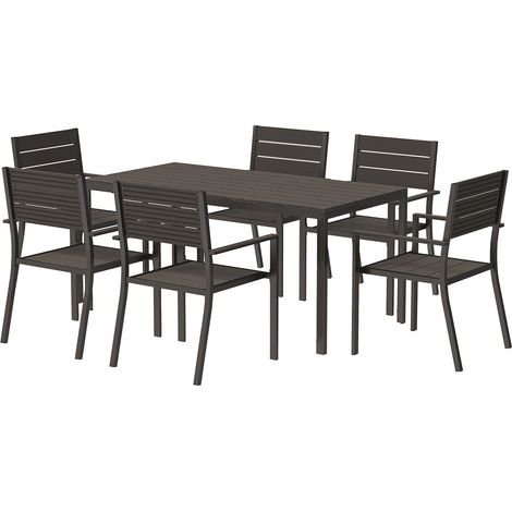 Sitzgruppe 7-teilig Essgruppe für 6 Personen Esstisch mit 6 Stühlen geschlitzte Tisch Dunkelbraun