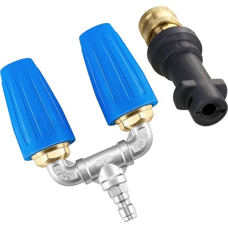 Double Buse Turbo pour Nettoyeur Haute Pression, Buse Rotative 360°avec Adaptateur Compatible avec Karcher K2, K3, K4, K5, K6, K7, Raccord Rapide 1/4", 15-23 L/min (4-6 GPM), 280 bar (1/5)