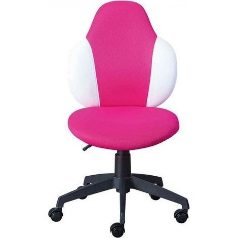 Chaise de Bureau Enfant Pivotante à Roulettes avec assise rembourrée, coloris Framboise / blanc - Longueur 52 x Profondeur 56 x Hauteur 103,5 cm (1/5)