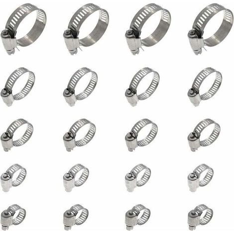 20 Pièces Collier De Serrage Tuyau, Collier De Serrage Tuyau Réglable 16-25mm, 304 Collier De Serrage Inox, Collier Serrage Métallique (1/4)